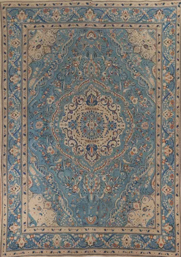 Handmade Blue Tabriz Persian Area Rug 10x13