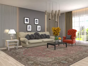 Distressed Pink Geometric Tabriz Persian Area Rug 9x13