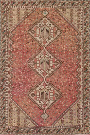 Vintage Pink Wool Bakhtiari Persian Area Rug 7x10