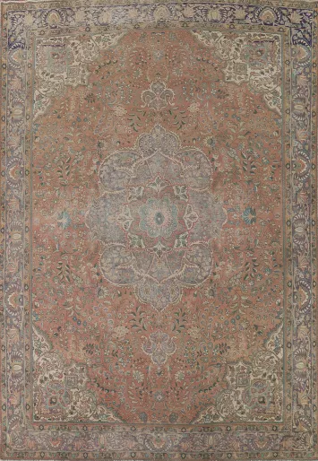 Distressed Floral Tabriz Persian Area Rug 10x13