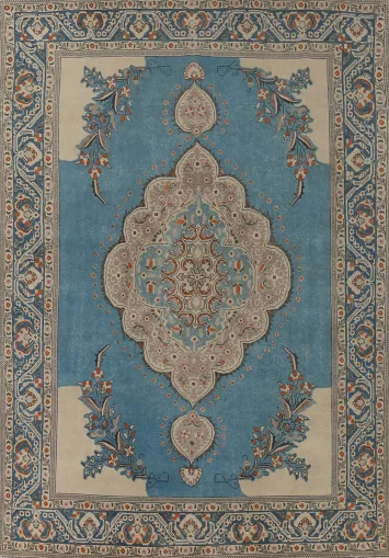 Blue Vintage Wool Tabriz Persian Area Rug 10x13
