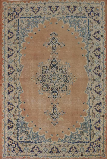 Vintage Orange Kerman Persian Area Rug 7x10