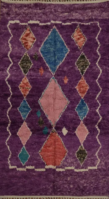 Colorful Moroccan Area Rug 5x9 with Geometric Patterns on Purple