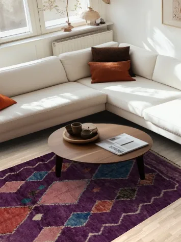 Colorful Moroccan Area Rug 5x9 with Geometric Patterns on Purple