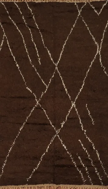 Brown Wool Moroccan Oriental Area Rug 5x9