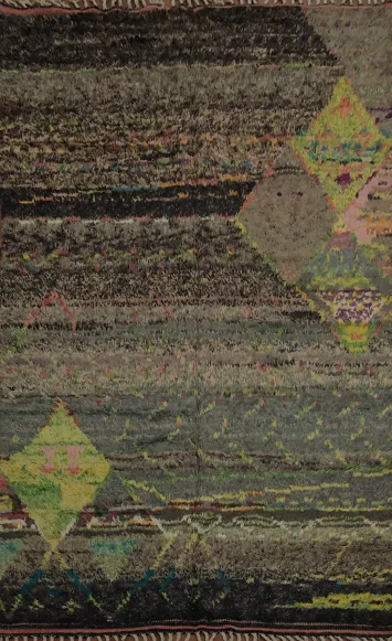 Plush Moroccan Area Rug 6x10 with Geometric Diamonds and Subtle Tones