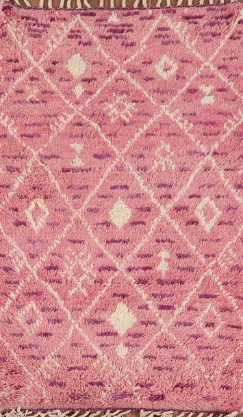 Pink Trellis Wool Moroccan Oriental Accent Rug 3x5