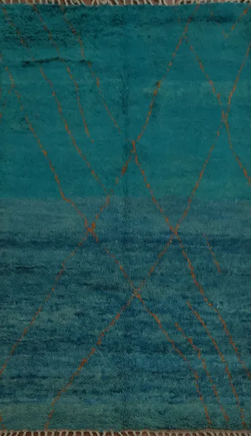 Ocean-Inspired Blue Moroccan Area Rug 5x8 with Diamond Accents