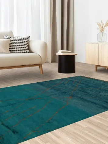 Ocean-Inspired Blue Moroccan Area Rug 5x8 with Diamond Accents