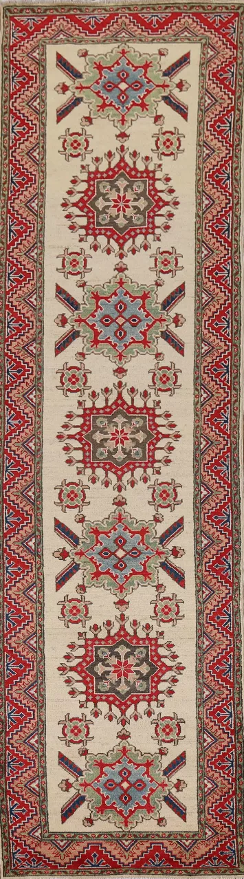 Handmade Wool Kazak Oriental Runner Rug 3x13