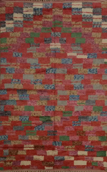 Checkered Wool Moroccan Living Room Rug 7x10