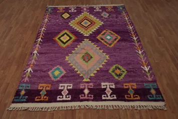 Vibrant Plush Moroccan Area Rug 6x9 with Rich Purple Background