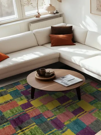 Eclectic Moroccan Area Rug 7x11 with Bright Patchwork Design