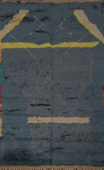 Abstract Moroccan Area Rug 7x11 with Subtle Blue and Yellow Patterns