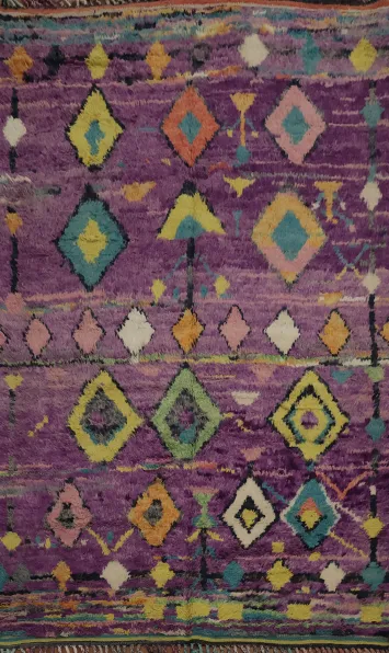 Purple Plush Moroccan Area Rug 6x10 Multicolored Motifs for Home