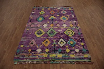 Purple Plush Moroccan Area Rug 6x10 Multicolored Motifs for Home