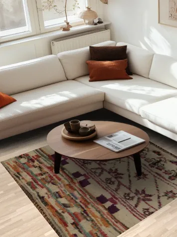 Handmade Plush Ivory Moroccan Square Rug 5x5