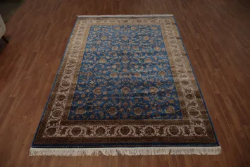 Exquisite Blue Qum Area Rug 7x10 with Intricate Flower Patterns