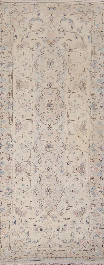Handmade Floral Nain Persian Runner Rug 3x10