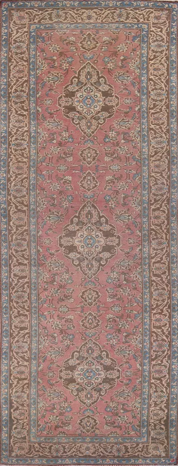 Handmade Pink Kashan Persian Runner Rug 4x13