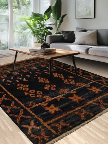 Navy Blue Plush Moroccan Wool Area Rug 7x11