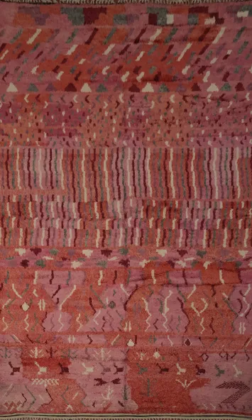 Artisanal Rust and Pink Moroccan Large Rug 12x18 with Geometric Designs
