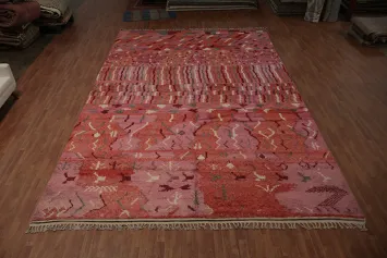 Artisanal Rust and Pink Moroccan Large Rug 12x18 with Geometric Designs