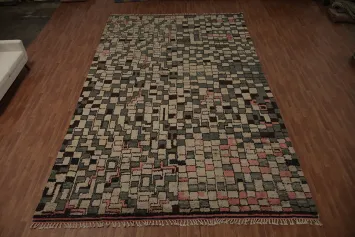 Pixelated Pattern Plush Moroccan Large Rug 11x19 for Modern Homes