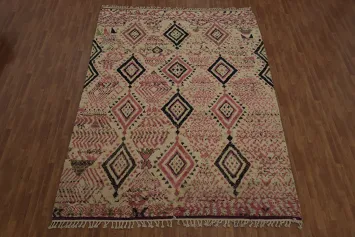 Beige & Pink Moroccan Oriental Area Rug 9x13