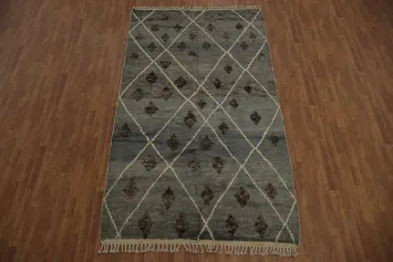 Plush Moroccan Area Rug 6x11 with Stylish Rhombus and Brown Accents