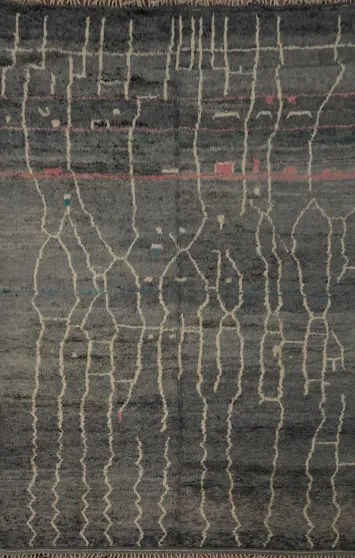 Modern Art-Inspired Moroccan Area Rug 9x13 with Elegant Line Work