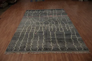 Modern Art-Inspired Moroccan Area Rug 9x13 with Elegant Line Work