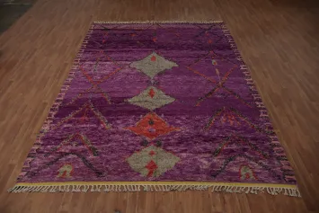 Elegant Purple Plush Moroccan Area Rug 9x13 with Tribal Motifs