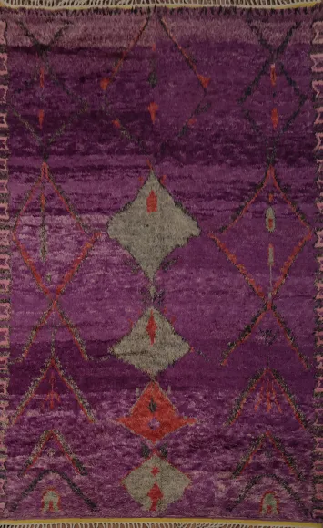 Elegant Purple Plush Moroccan Area Rug 9x13 with Tribal Motifs