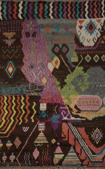 Boho Chic Plush Moroccan Area Rug 8x13 with Multicolor Geometric Designs