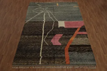 Plush Moroccan Area Rug 9x13 with Geometric Patterns and Earthy Tones