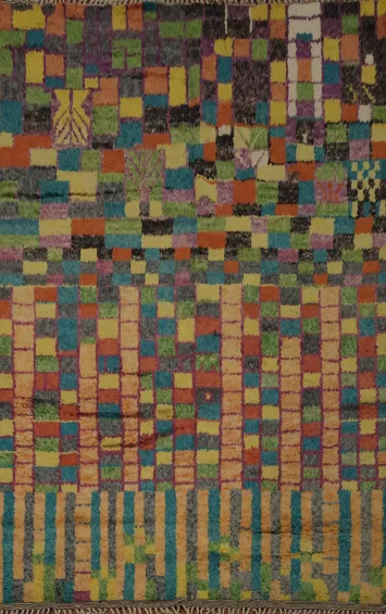 Colorful Checkered Moroccan Plush Area Rug 9x13