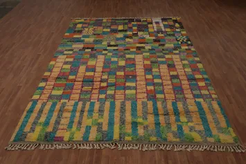 Colorful Checkered Moroccan Plush Area Rug 9x13