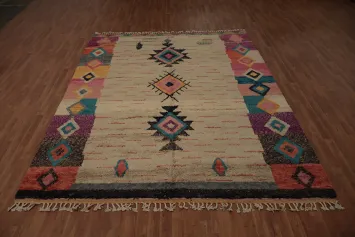 Soft Bohemian Plush Moroccan Area Rug 8x11 with Geometric Shapes