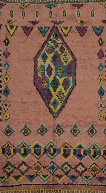 Eclectic Tribal Design Moroccan Area Rug 6x10 in Lively Pink Tones
