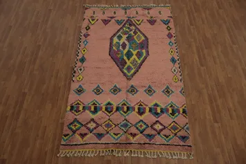 Eclectic Tribal Design Moroccan Area Rug 6x10 in Lively Pink Tones
