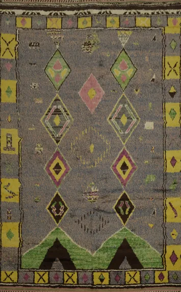 Boho-Chic Moroccan Area Rug 9x13 with Colorful Geometric Symmetry