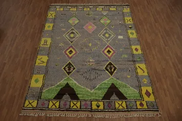 Boho-Chic Moroccan Area Rug 9x13 with Colorful Geometric Symmetry