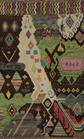 Multi-Colored Plush Moroccan Area Rug 9x13 for Artistic Decor