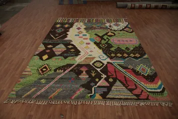 Multi-Colored Plush Moroccan Area Rug 9x13 for Artistic Decor