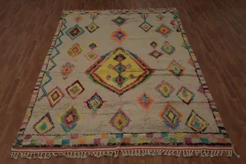Vibrant Plush Moroccan Area Rug 7x11 with Multi-Color Diamond Elements