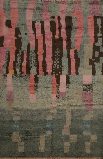 Abstract Plush Moroccan Area Rug 8x10 with Earthy Tones and Hues