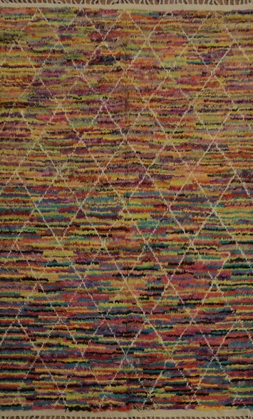 Eclectic Colorful Moroccan Area Rug 6x10 with Modern Diamond Grid