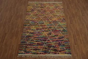 Eclectic Colorful Moroccan Area Rug 6x10 with Modern Diamond Grid