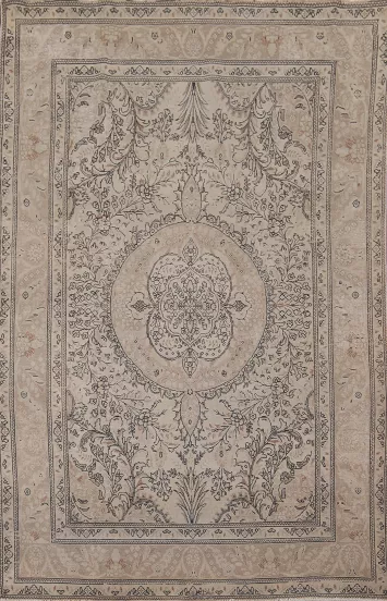 Distressed Wool Floral Tabriz Persian Area Rug 7x10